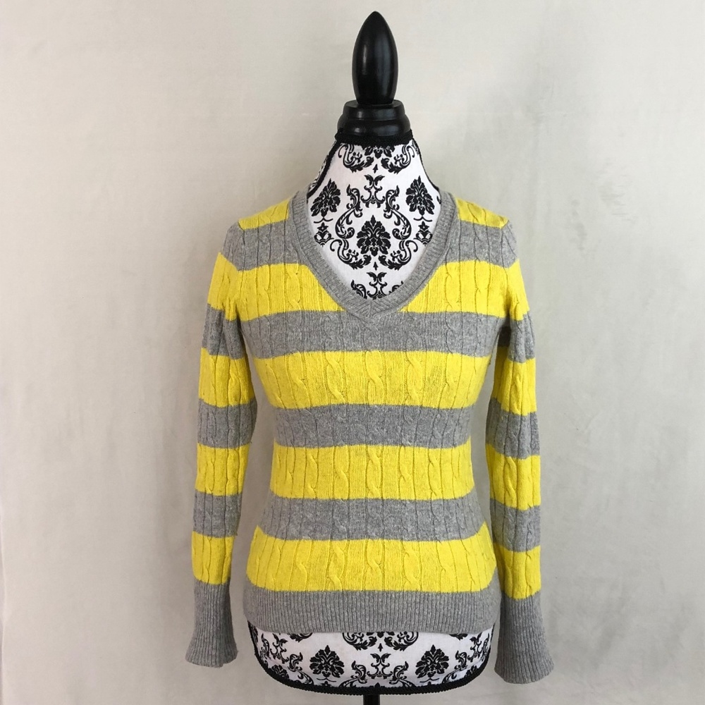 Loft Womens Vneck Sweater Yellow and Tan Small